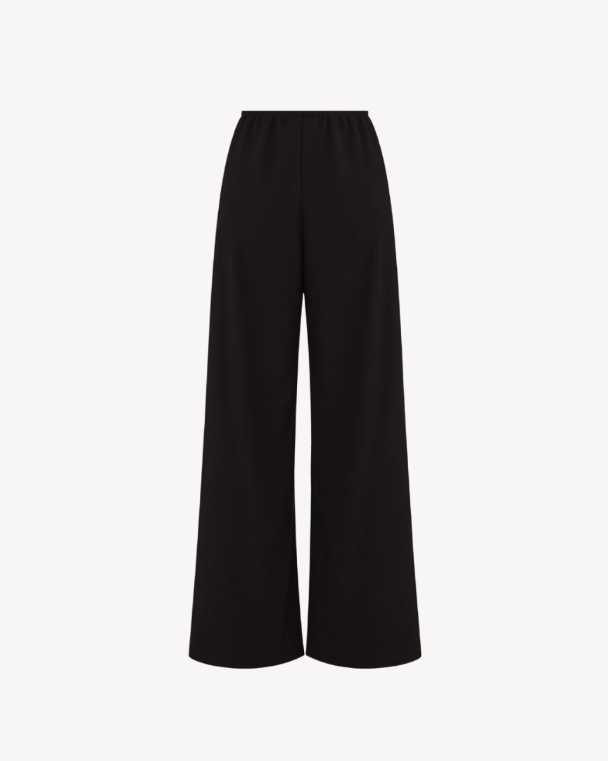 Black wide-leg pants on a white background