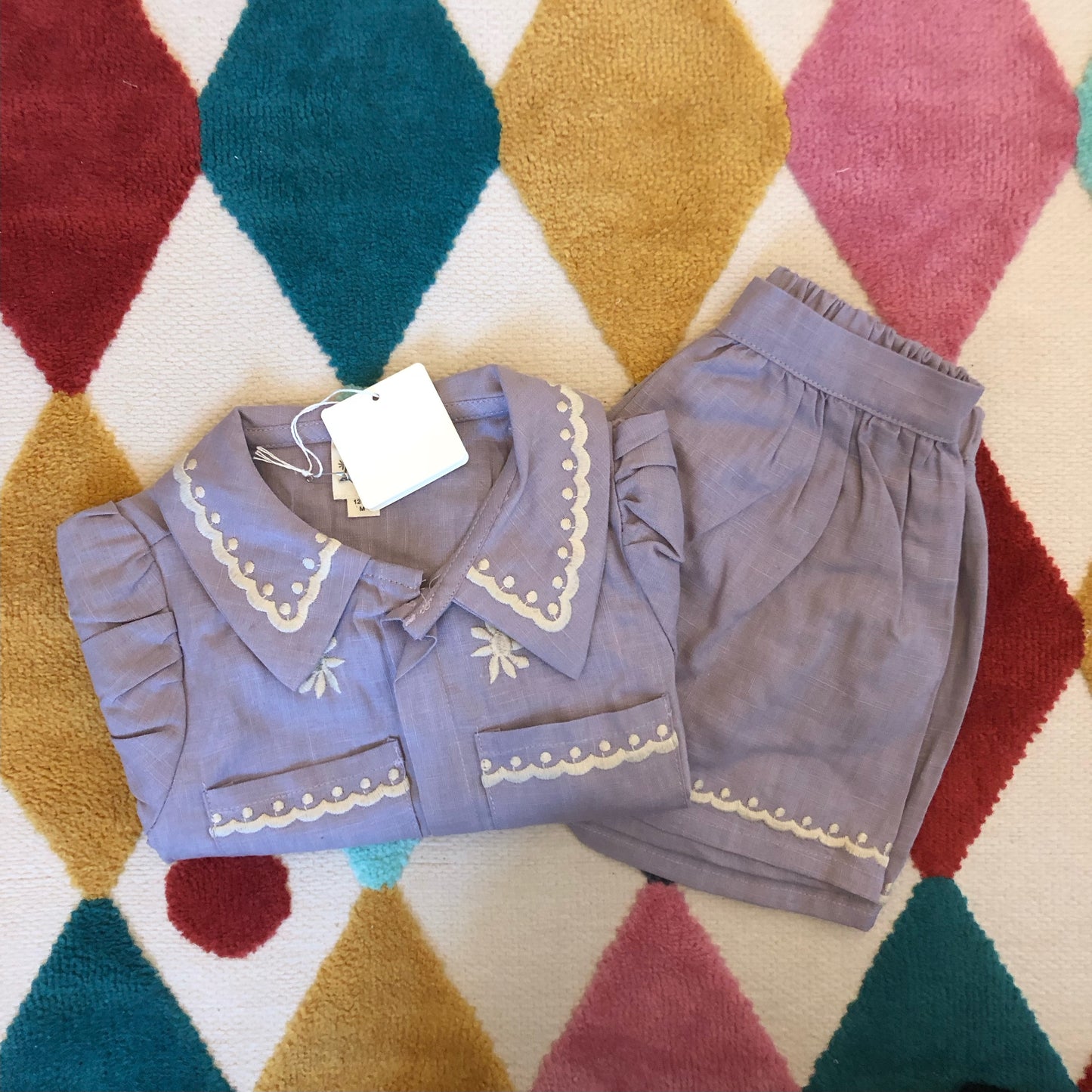 Purple Embroidered Shorts & Shirt Set