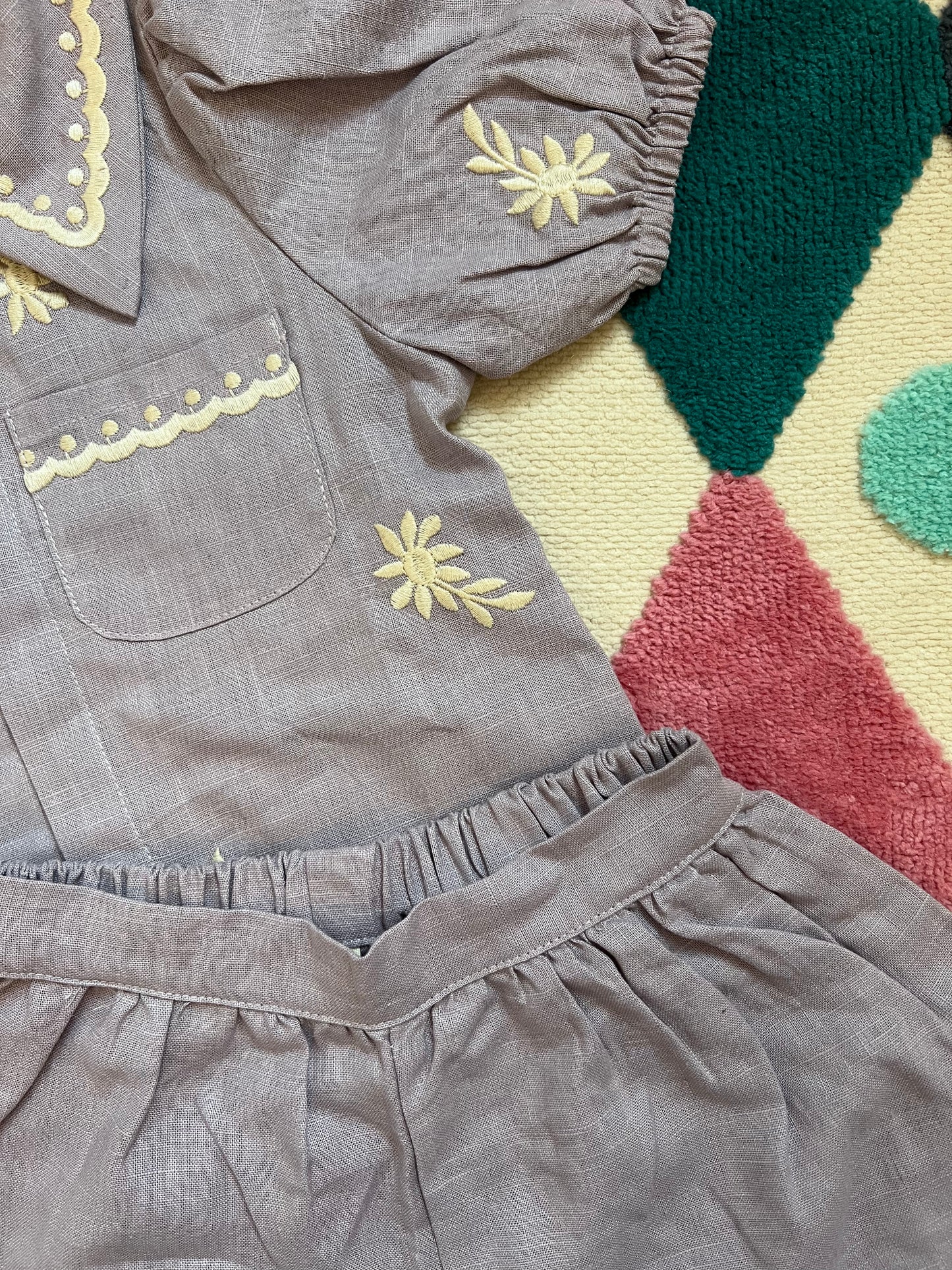 Purple Embroidered Shorts & Shirt Set